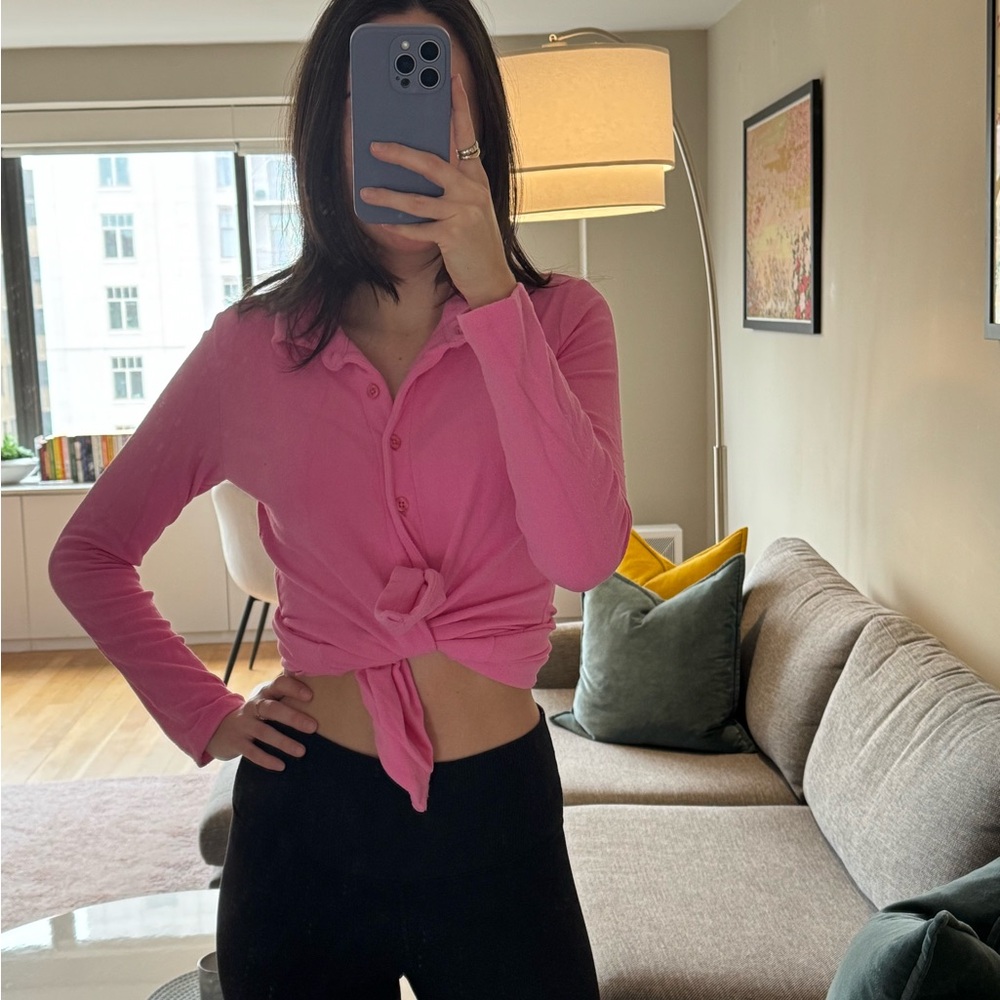 Frankie’s Bikinis Pink Terry Cloth Shirt